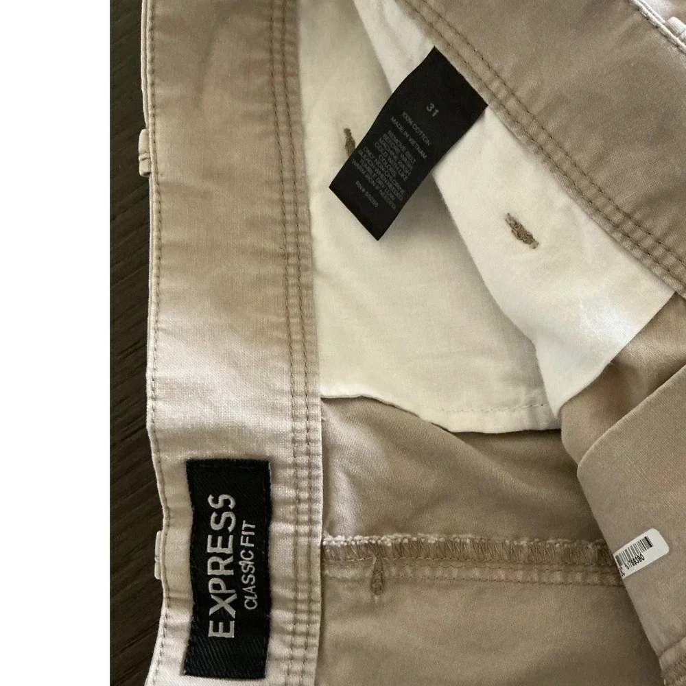 Express Mens Classic Fit Chino Shorts Tan‎ Khaki Cotton Size 31 Summer Casual